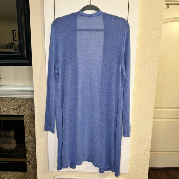 J. JILL Linen Light & Long Two Pocket Cardi Blue sz L Women's Cardigan Sweater - Picture 6 of 7